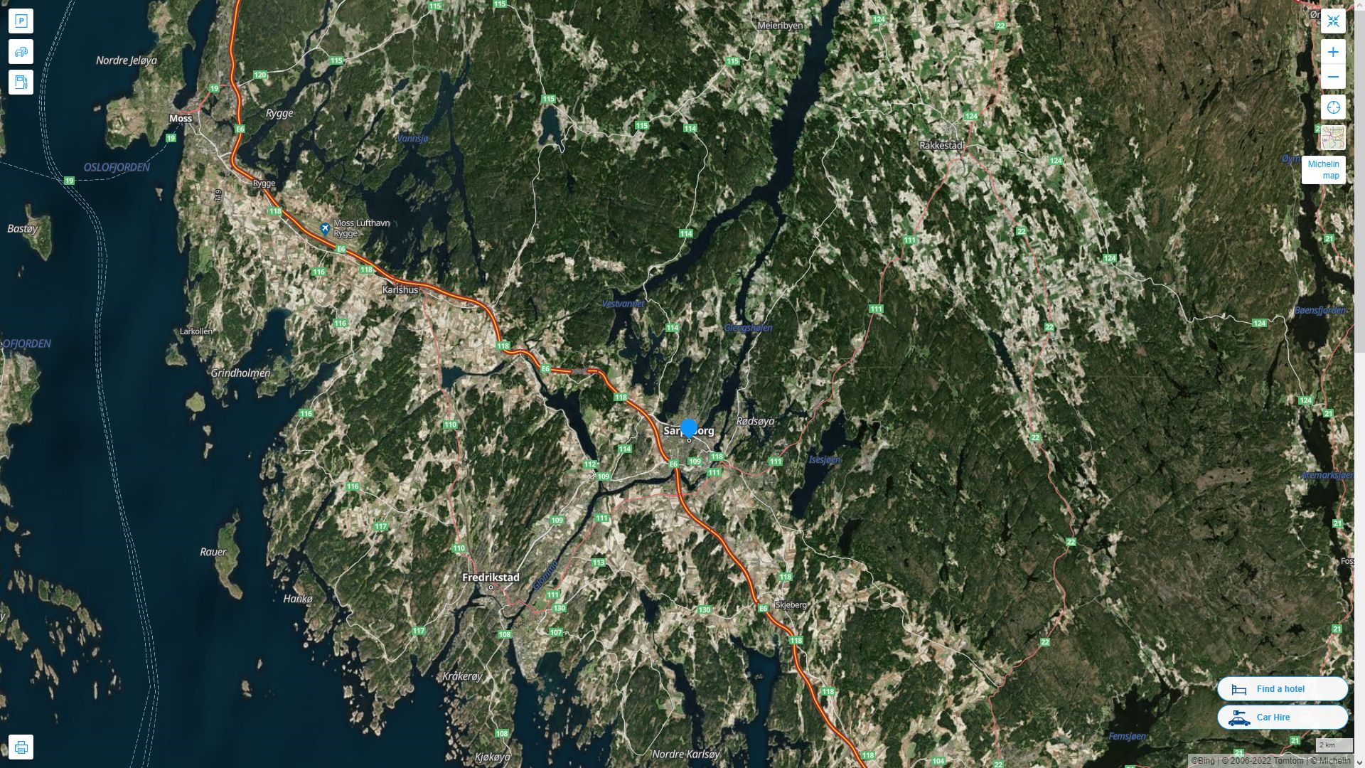 Sarpsborg Highway and Road Map with Satellite View